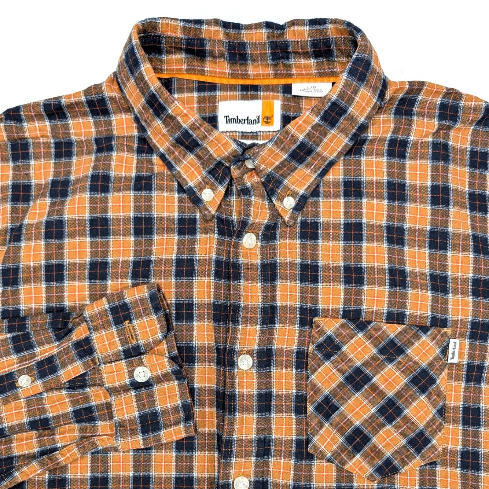 Timberland Mens Slim Fit Plaid Flannel Button Down Long Sleeve Shirt L